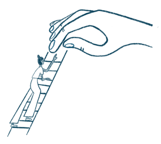 Illustration of a person holding a watering can that waters many plants