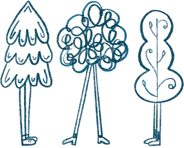 An illustration of trees with legs