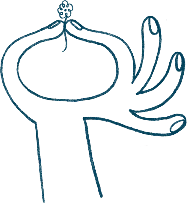 An illustration of a hand holding a small flower