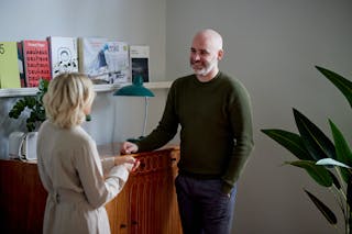 Mat and Pam chatting