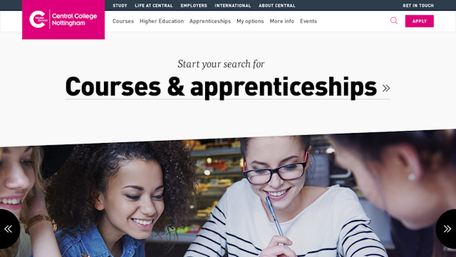 A desktop mockup of the Nottingham College homepage