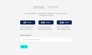 The Rivers Trust online donation form, showing what your donation could be used toward