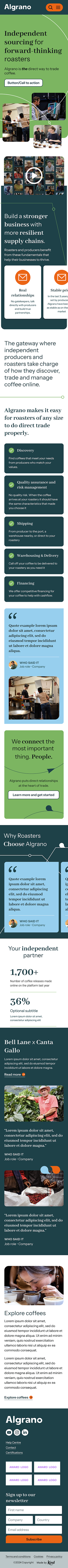 a mockup of the Algrano website homepage