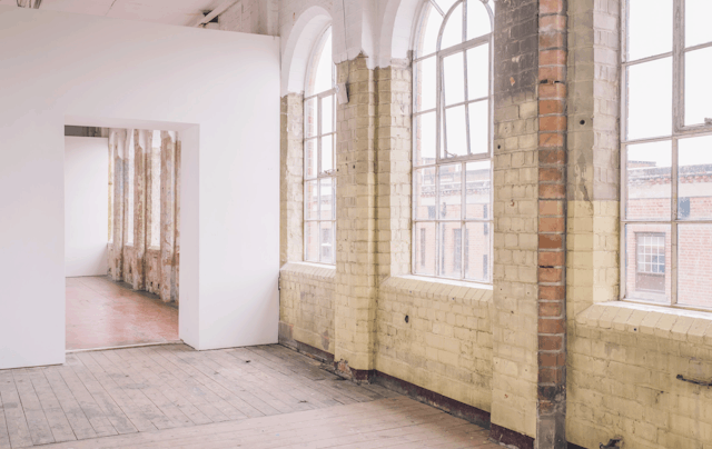 Interior of an old industrial building, now an art gallery