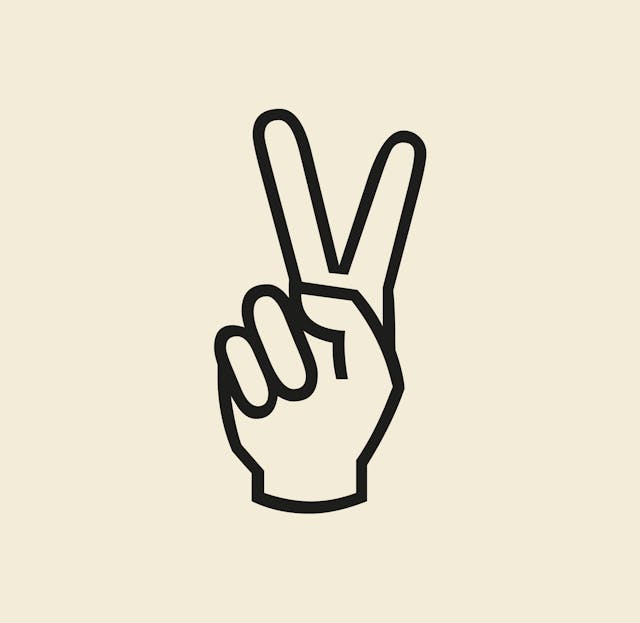 An icon from Base 51 guidelines - A hand showing a peace sign