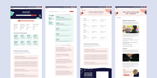 User interface designs for the Bookmark Reading help centre