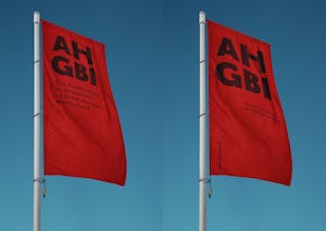 Two red flags showing the AHGBI logo