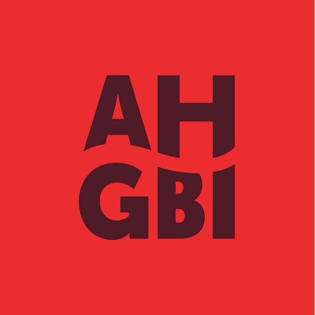 AHGBI logo in maroon on red