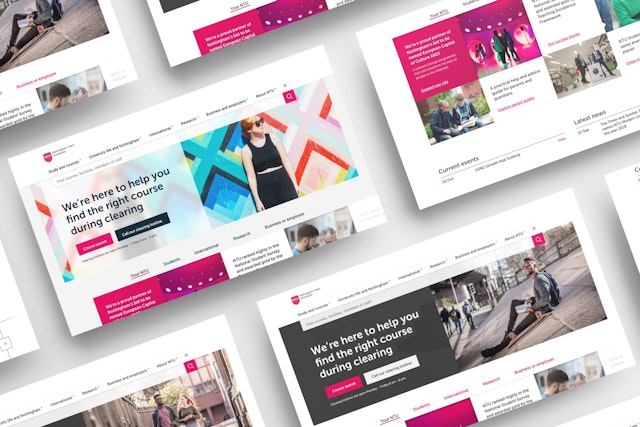 A number of mockups of pages on the NTU website