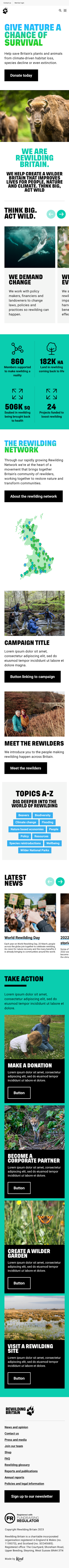 a mockup of the Rewilding Britain website homepage
