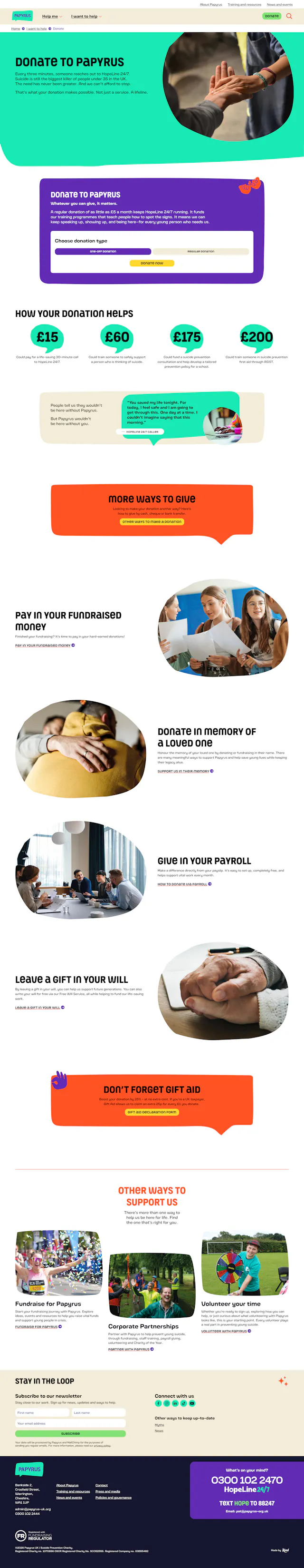 a mockup of the donate page on the Papyrus website