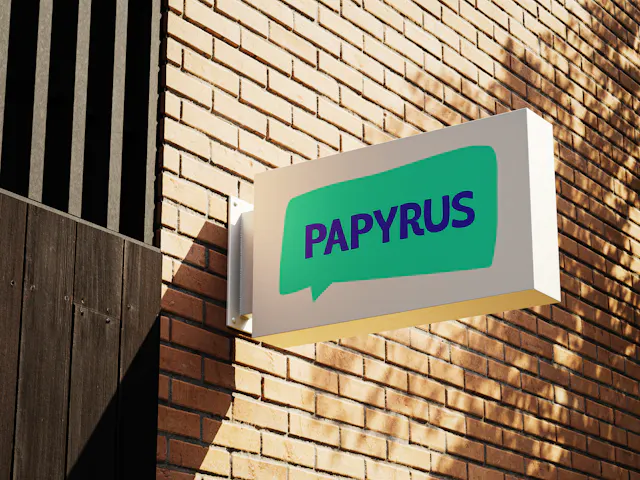 Papyrus logo on external sign