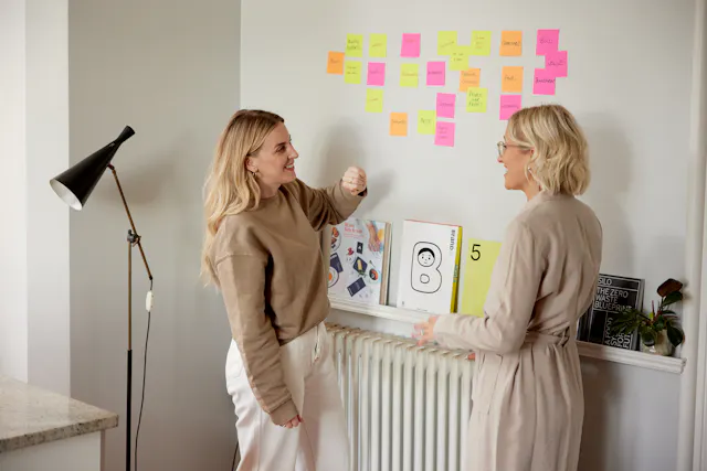 Michelle and Pam working on the Papyrus brand strategy